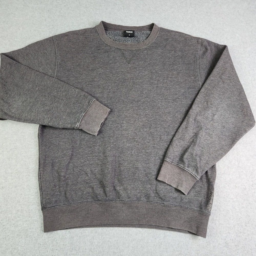 Reebok Sweatshirt Mens Small Gray Heathered Cotton Fleece Lined Comfort Pullover